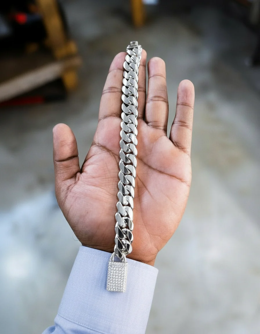 RARE PRINCE by CARAT SUTRA | Solid 14mm Miami Cuban Link Bracelet with Iced Lock | 22kt Gold Micron Plated on 925 Sterling Silver Bracelet with AAA+ Quality Swarovski Diamonds | Men's Jewelry | With Certificate of Authenticity and 925 Hallmark