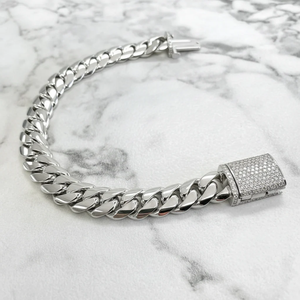 RARE PRINCE by CARAT SUTRA | Solid 14mm Miami Cuban Link Bracelet with Iced Lock | 22kt Gold Micron Plated on 925 Sterling Silver Bracelet with AAA+ Quality Swarovski Diamonds | Men's Jewelry | With Certificate of Authenticity and 925 Hallmark - Image 2