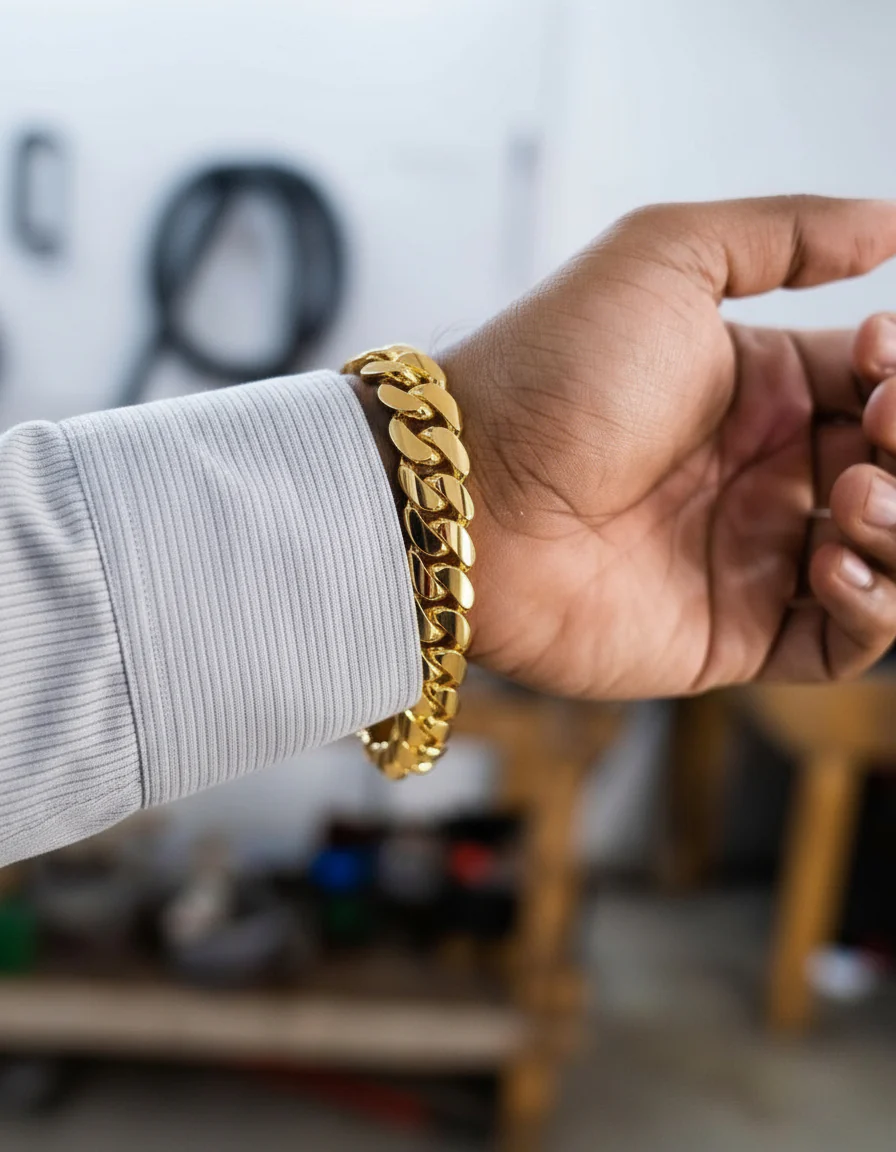 RARE PRINCE by CARAT SUTRA | Solid 14mm Miami Cuban Link Bracelet with Iced Lock | 22kt Gold Micron Plated on 925 Sterling Silver Bracelet with AAA+ Quality Swarovski Diamonds | Men's Jewelry | With Certificate of Authenticity and 925 Hallmark - Image 6