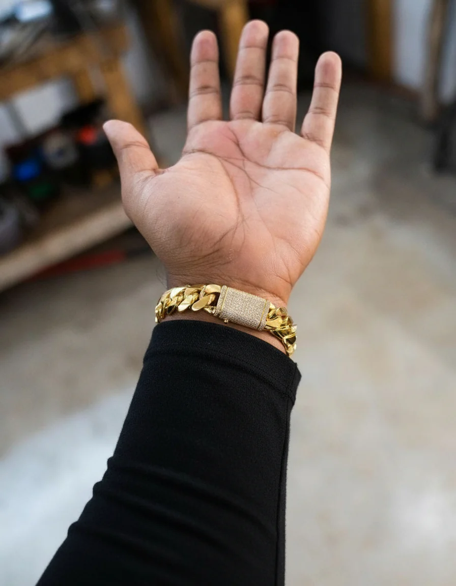 RARE PRINCE by CARAT SUTRA | Solid 14mm Miami Cuban Link Bracelet with Iced Lock | 22kt Gold Micron Plated on 925 Sterling Silver Bracelet with AAA+ Quality Swarovski Diamonds | Men's Jewelry | With Certificate of Authenticity and 925 Hallmark - Image 8