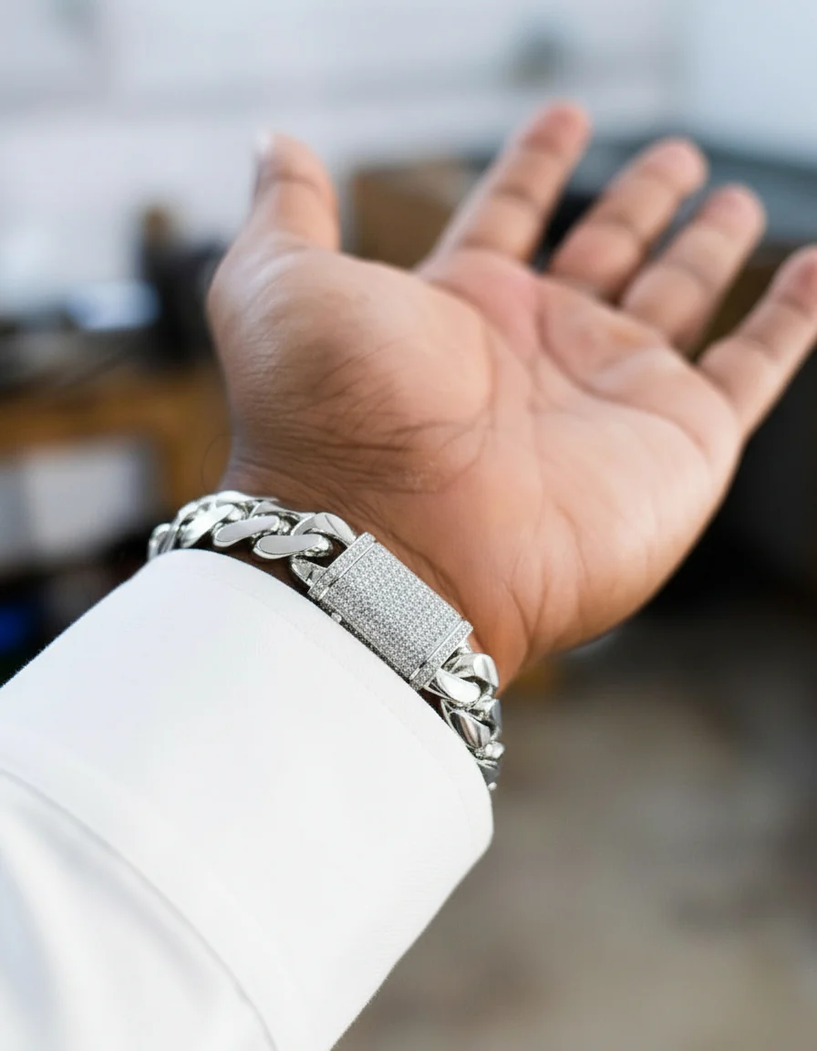 RARE PRINCE by CARAT SUTRA | Solid 16mm Miami Cuban Link Bracelet with Iced Lock | 22kt Gold Micron Plated on 925 Sterling Silver Bracelet with AAA+ Quality Swarovski Diamonds | Men's Jewelry | With Certificate of Authenticity and 925 Hallmark - Image 3