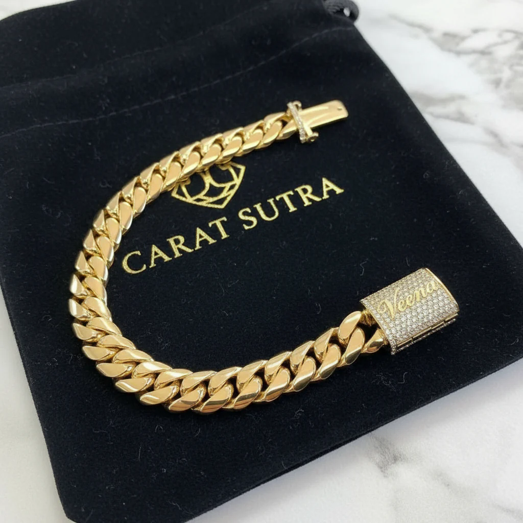 RARE PRINCE by CARAT SUTRA | Solid 16mm Miami Cuban Link Bracelet with Iced Lock | 22kt Gold Micron Plated on 925 Sterling Silver Bracelet with AAA+ Quality Swarovski Diamonds | Men's Jewelry | With Certificate of Authenticity and 925 Hallmark - Image 4
