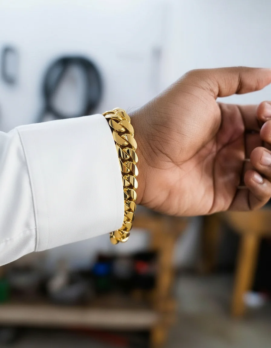 RARE PRINCE by CARAT SUTRA | Solid 16mm Miami Cuban Link Bracelet with Iced Lock | 22kt Gold Micron Plated on 925 Sterling Silver Bracelet with AAA+ Quality Swarovski Diamonds | Men's Jewelry | With Certificate of Authenticity and 925 Hallmark - Image 6