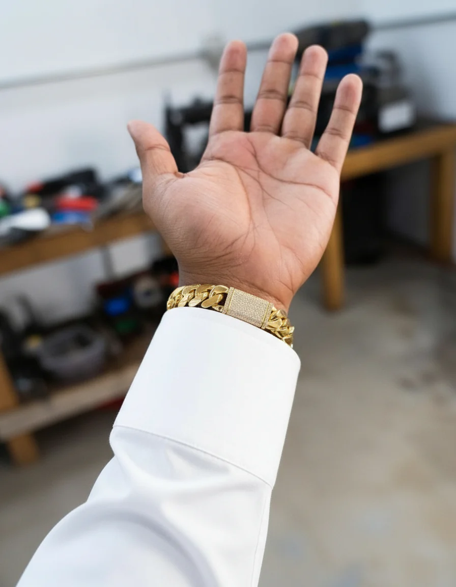 RARE PRINCE by CARAT SUTRA | Solid 16mm Miami Cuban Link Bracelet with Iced Lock | 22kt Gold Micron Plated on 925 Sterling Silver Bracelet with AAA+ Quality Swarovski Diamonds | Men's Jewelry | With Certificate of Authenticity and 925 Hallmark - Image 7