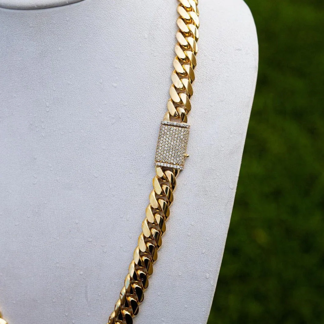 RARE PRINCE by CARAT SUTRA | Solid 12mm Miami Cuban Link Chain with Iced Lock | 22kt Gold Micron Plated on 925 Sterling Silver Chain with AAA+ Quality Swarovski Diamonds | Men's Jewelry | With Certificate of Authenticity and 925 Hallmark - Image 5