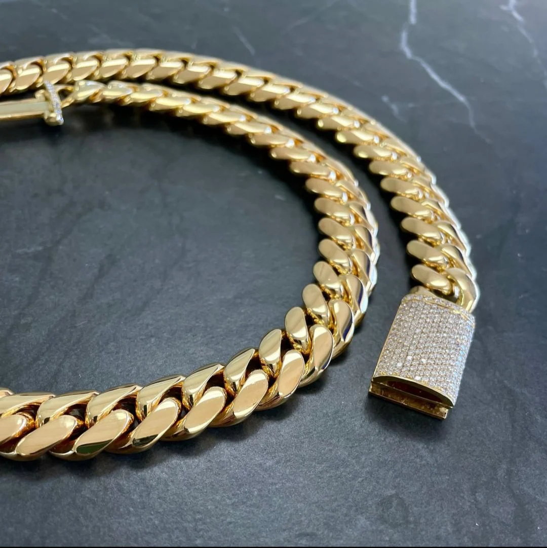 RARE PRINCE by CARAT SUTRA | Solid 14mm Miami Cuban Link Chain with Iced Lock | 22kt Gold Micron Plated on 925 Sterling Silver Chain with AAA+ Quality Swarovski Diamonds | Men's Jewelry | With Certificate of Authenticity and 925 Hallmark - Image 4