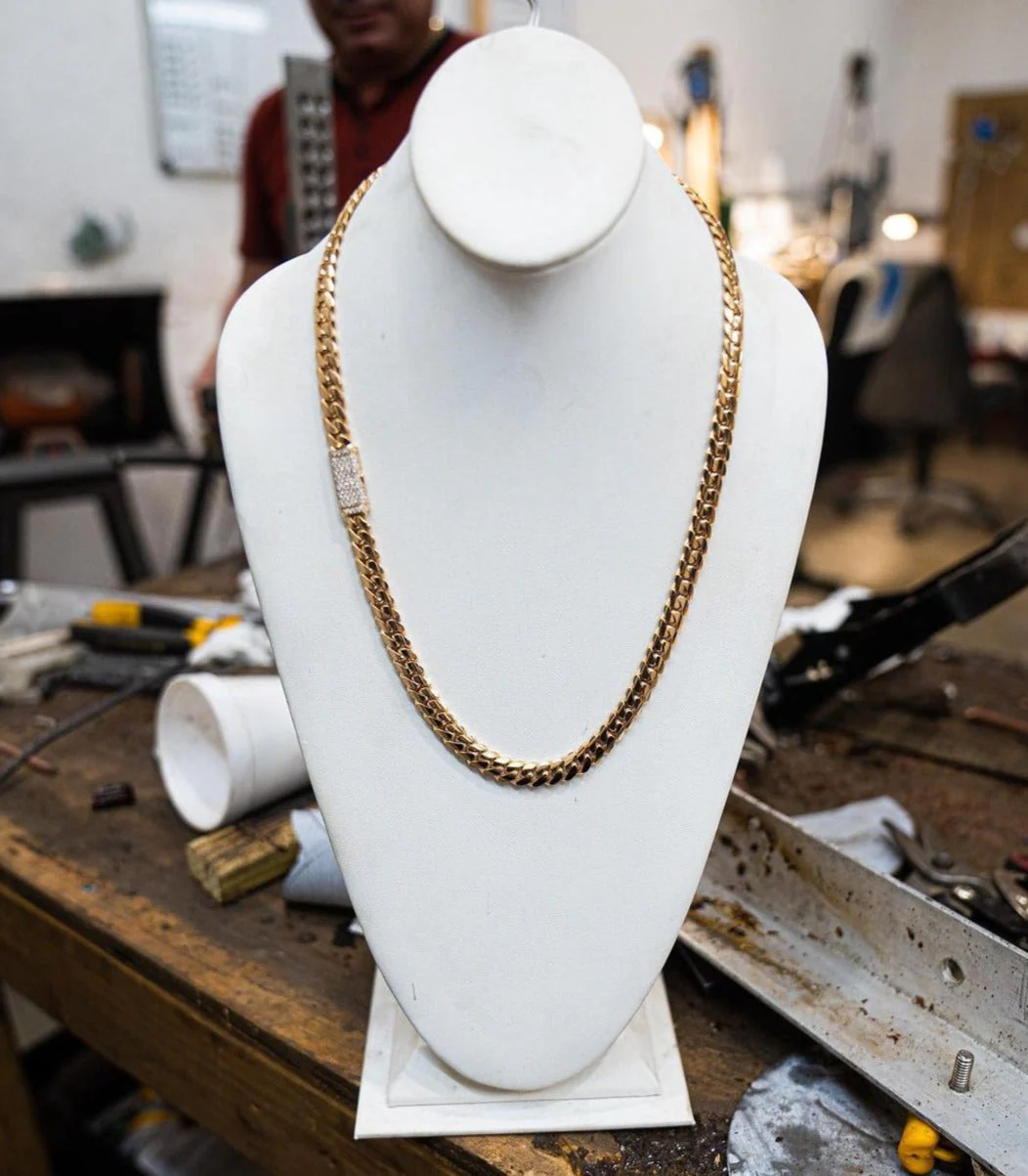 RARE PRINCE by CARAT SUTRA | Solid 10mm Miami Cuban Link Chain with Iced Lock | 22kt Gold Micron Plated on 925 Sterling Silver Chain with AAA+ Quality Swarovski Diamonds | Men's Jewelry | With Certificate of Authenticity and 925 Hallmark - Image 3