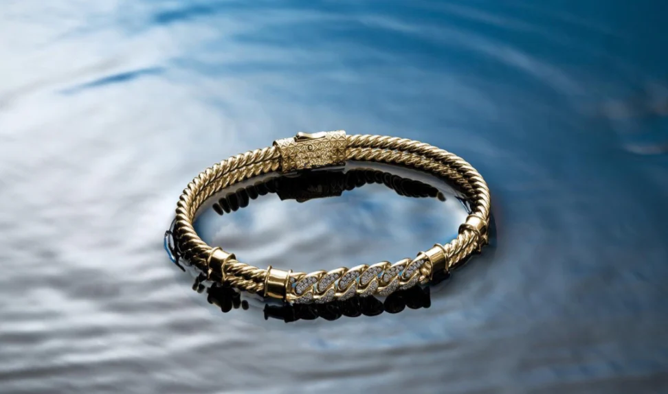 RARE PRINCE by CARAT SUTRA | Exclusive Iced Cuban Links Twined Bangle Bracelet for Men, 925 Sterling Silver 22kt Micron Gold Plated Bracelet| With Certificate of Authenticity and 925 Hallmark - Image 5