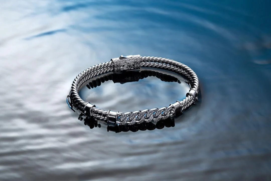 RARE PRINCE by CARAT SUTRA | Exclusive Iced Cuban Links Twined Bangle Bracelet for Men, 925 Sterling Silver 22kt Micron Gold Plated Bracelet| With Certificate of Authenticity and 925 Hallmark - Image 6