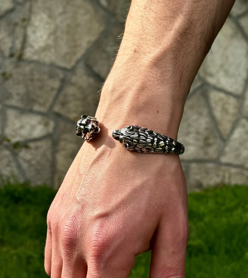 Adjustable Unique 925 Silver Oxidized Tiger Cuff | Bracelet for Men | 925 Sterling Silver Cuff | Men's Jewelry | With Certificate of Authenticity and 925 Hallmark - Image 2