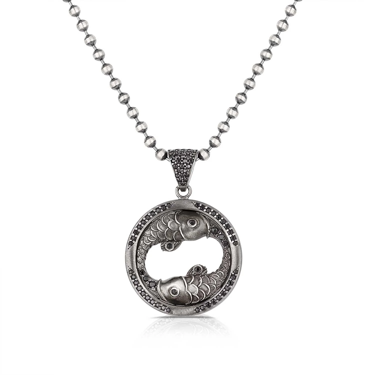 RARE PRINCE by CARAT SUTRA | Unique Pisces Zodiac Designed Pendant Studded with Black Zircons | Unisex 925 Sterling Silver Oxidized Pendant | Men's Jewelry | With Certificate of Authenticity and 925 Hallmark - Image 2