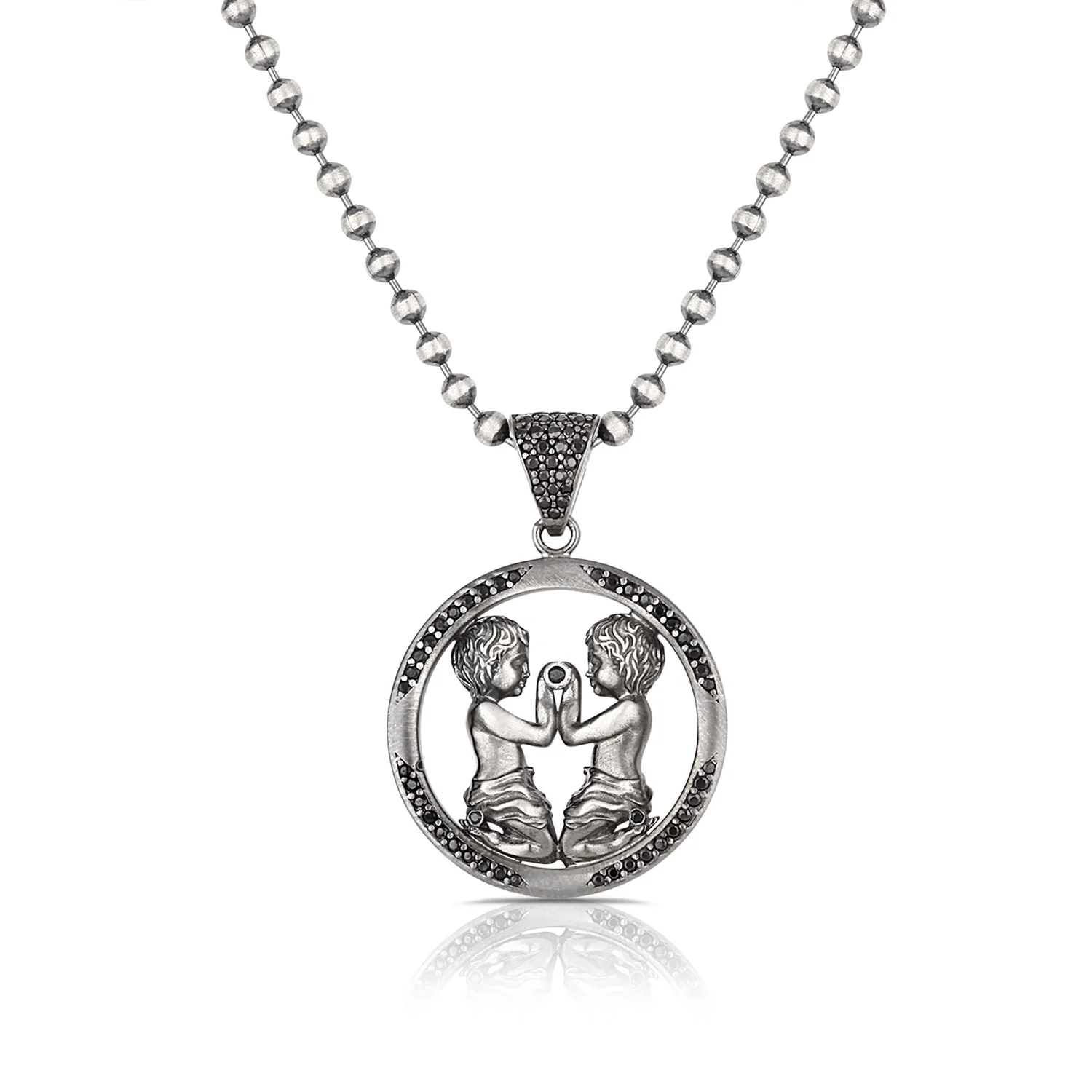 RARE PRINCE by CARAT SUTRA | Unique Gemini Zodiac Designed Pendant Studded with Black Zircons | Unisex 925 Sterling Silver Oxidized Pendant | Men's Jewelry | With Certificate of Authenticity and 925 Hallmark - Image 2