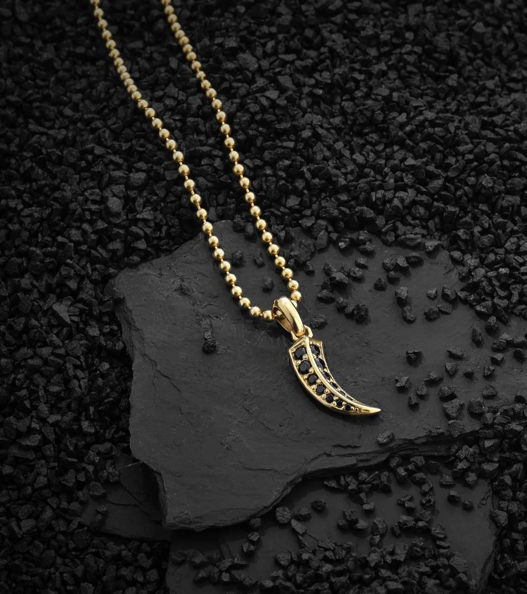 RARE PRINCE by CARAT SUTRA | Unique Designed Claw Pendant Studded with Black Zircons | 22kt Gold Micron Plated 925 Sterling Silver Pendant | Men's Jewelry | With Certificate of Authenticity and 925 Hallmark
