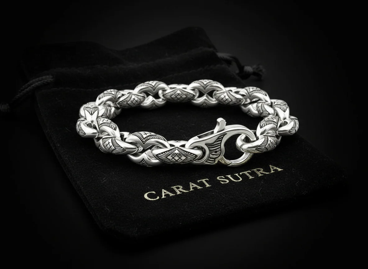 RARE PRINCE by CARAT SUTRA | Unique Real Biker Bracelet for Men | 925 Sterling Silver Bracelet | Men's Jewelry | With Certificate of Authenticity and 925 Hallmark - Image 5