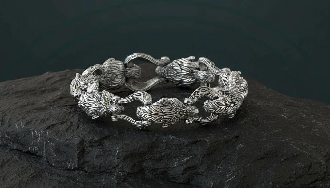 Unique Designed Wolf Bracelet for Men | 925 Sterling Silver Bracelet | Men's Jewelry | With Certificate of Authenticity and 925 Hallmark