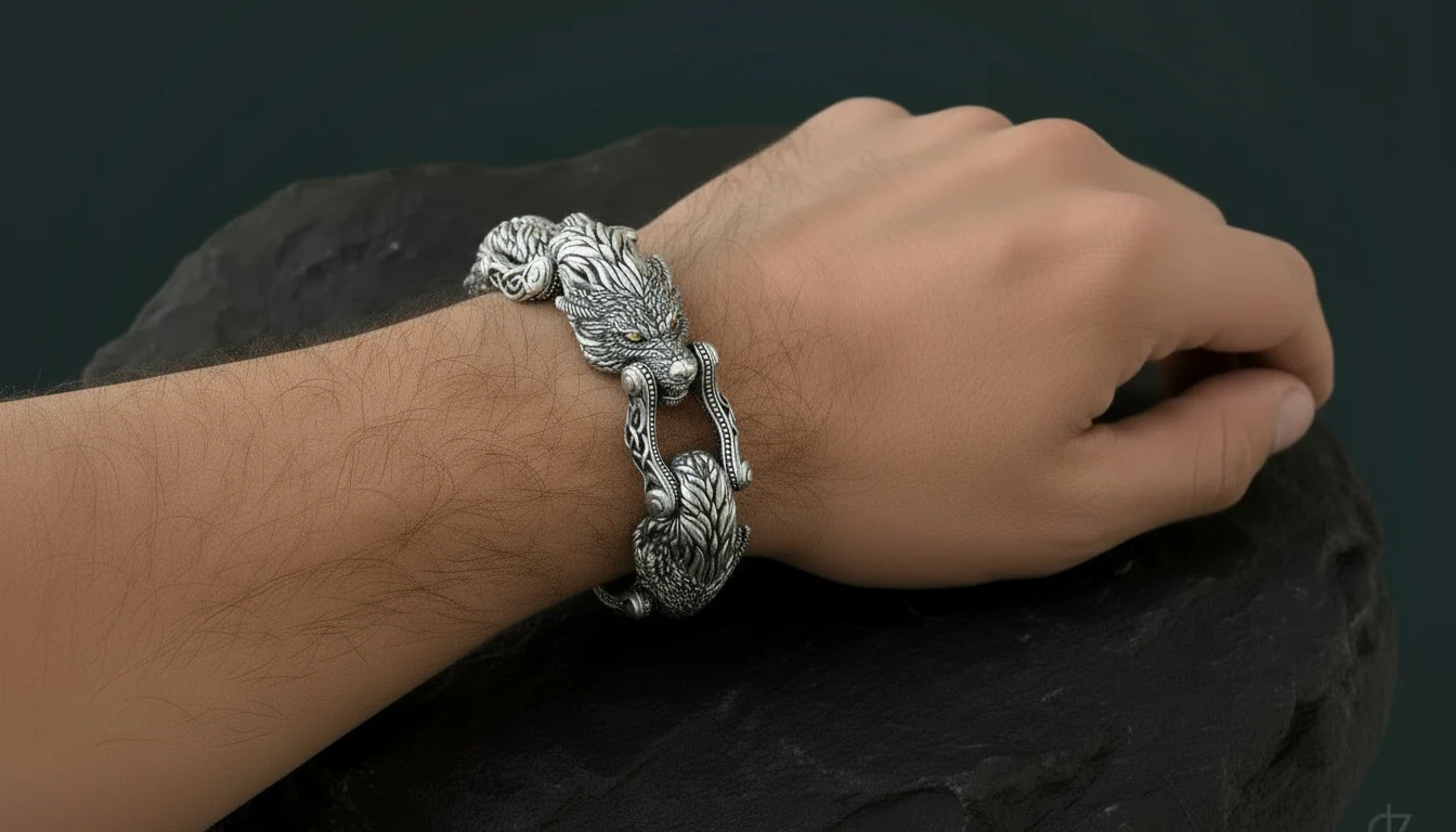 Unique Designed Wolf Bracelet for Men | 925 Sterling Silver Bracelet | Men's Jewelry | With Certificate of Authenticity and 925 Hallmark - Image 2