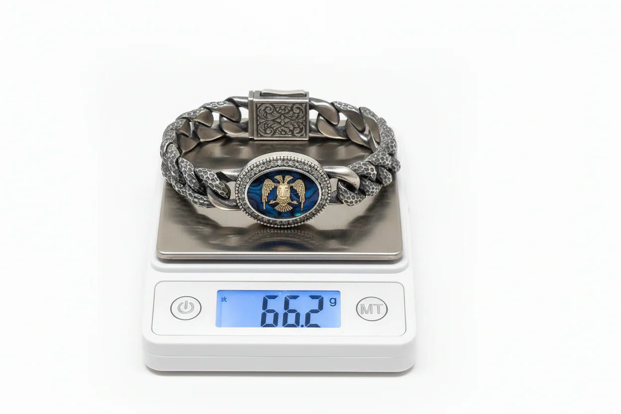 RARE PRINCE by CARAT SUTRA | Unique Style Double Headed Eagle Bracelet with Blue Enamel for Men | 925 Sterling Silver Oxidized Bracelet | Men's Jewelry | With Certificate of Authenticity and 925 Hallmark - Image 6