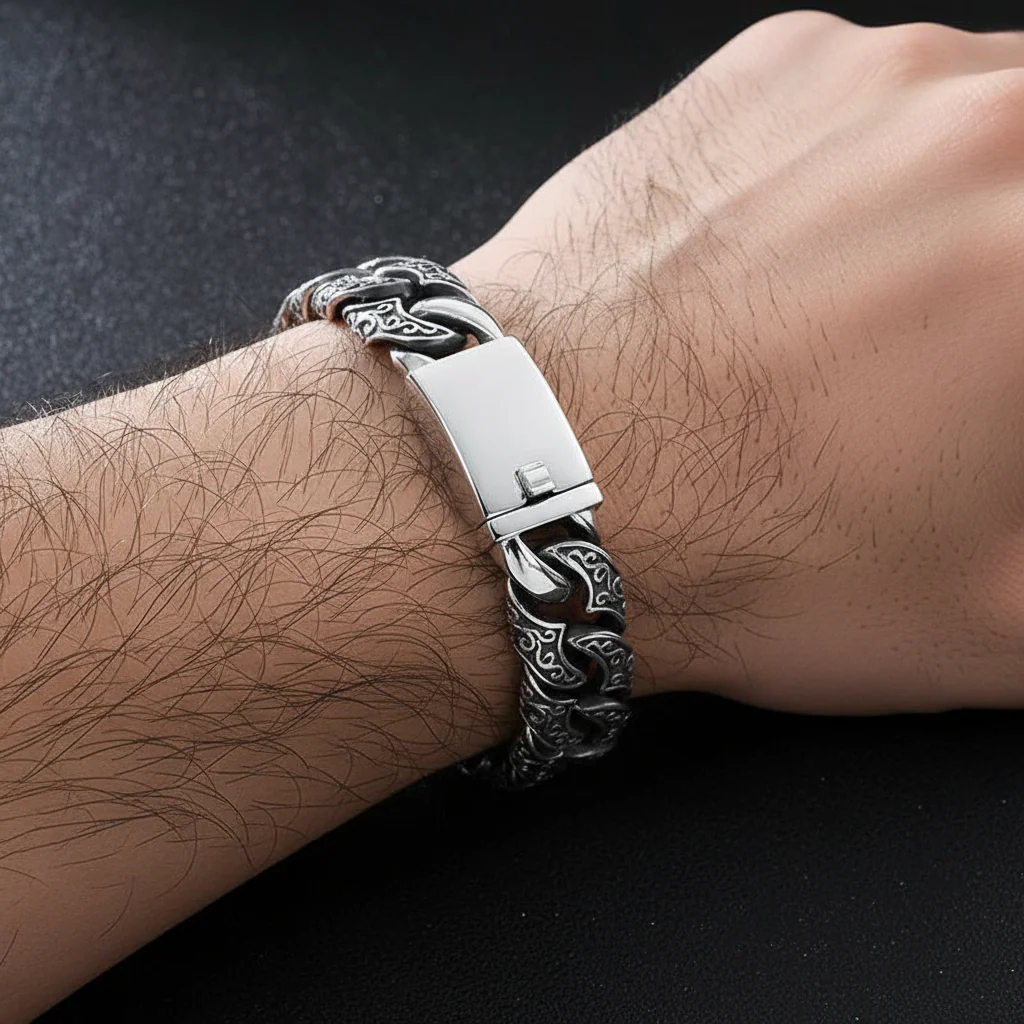 16mm wide, 925 Sterling silver, Unique Artistry Myth Antique Bracelet for Men | With Certificate of Authenticity and 925 Hallmark - Image 4