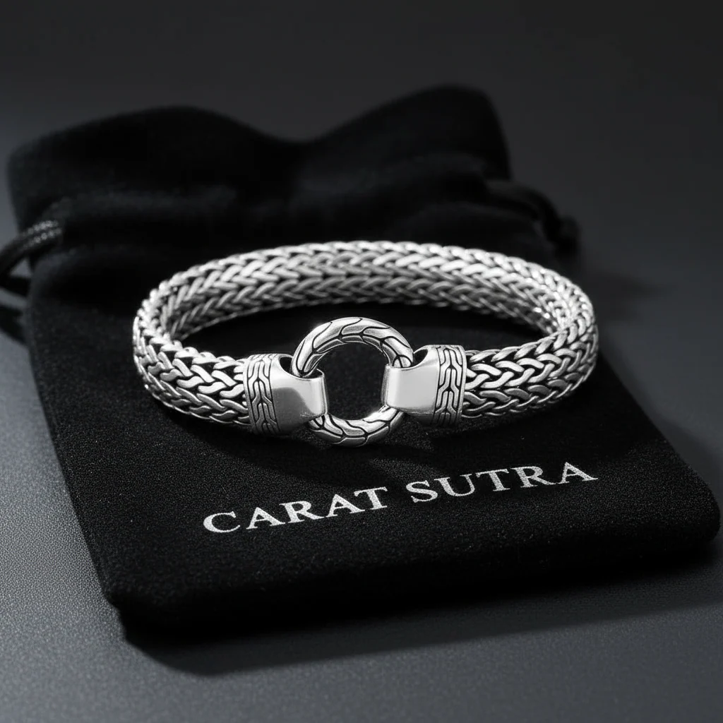 RARE PRINCE by CARAT SUTRA | Classic Chain Ring Clasp Bracelet for Men | 925 Sterling Silver Bracelet | Men's Jewelry | With Certificate of Authenticity and 925 Hallmark - Image 3