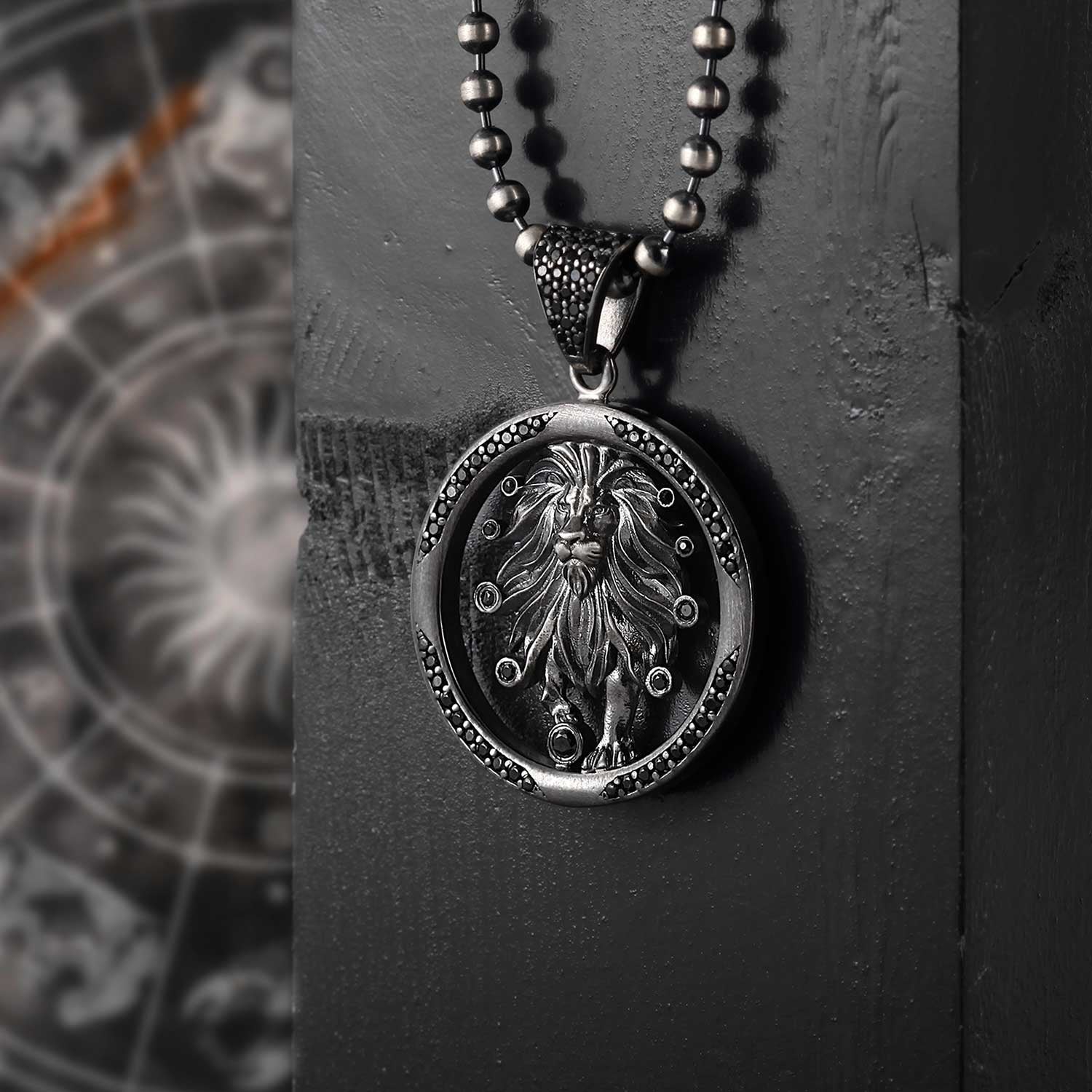 RARE PRINCE by CARAT SUTRA | Unique Leo Zodiac Designed Pendant Studded with Black Zircons | Unisex 925 Sterling Silver Oxidized Pendant | Men's Jewelry | With Certificate of Authenticity and 925 Hallmark