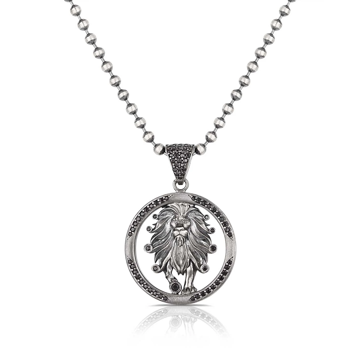 RARE PRINCE by CARAT SUTRA | Unique Leo Zodiac Designed Pendant Studded with Black Zircons | Unisex 925 Sterling Silver Oxidized Pendant | Men's Jewelry | With Certificate of Authenticity and 925 Hallmark - Image 2