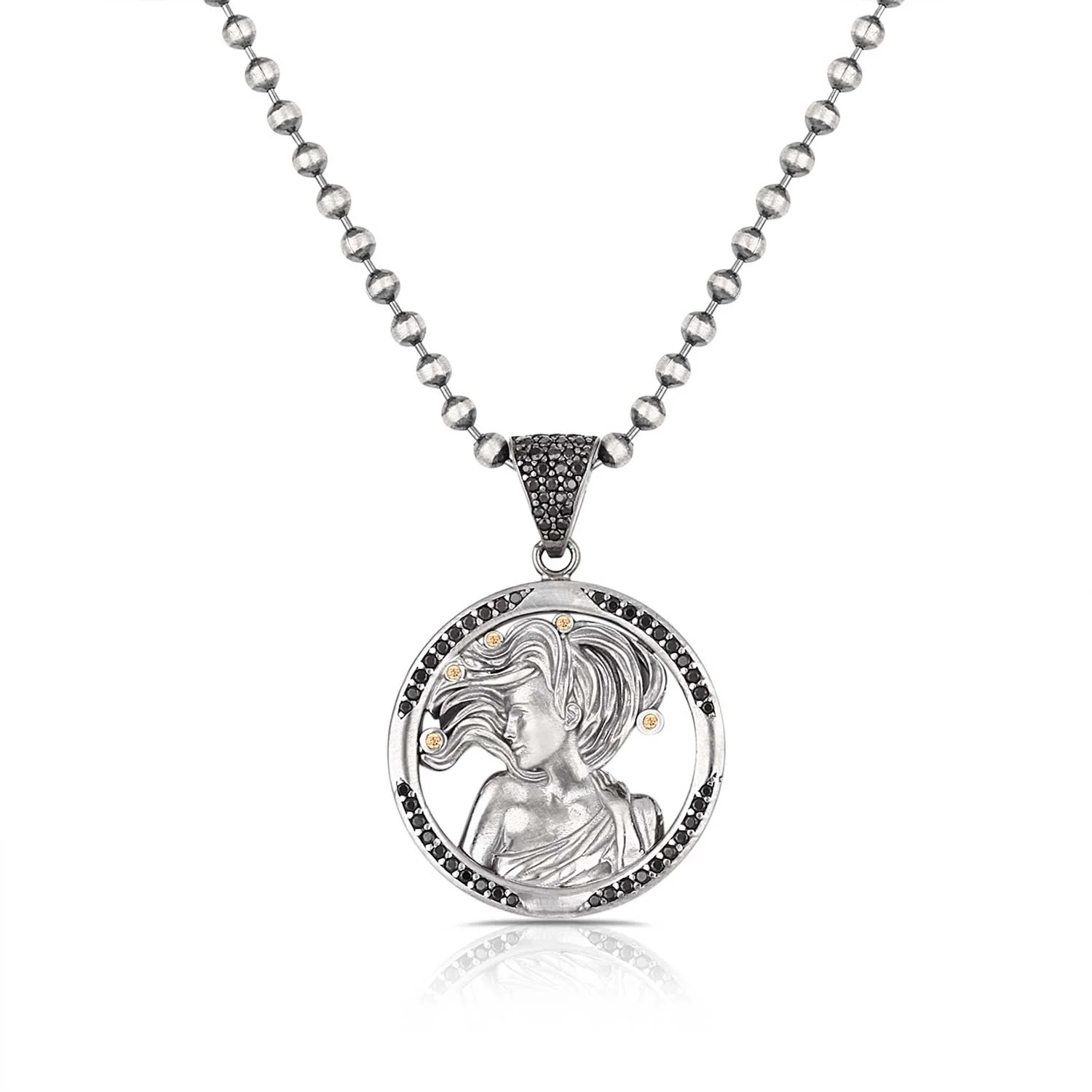 RARE PRINCE by CARAT SUTRA | Unique Virgo Zodiac Designed Pendant Studded with Black Zircons | Unisex 925 Sterling Silver Oxidized Pendant | Men's Jewelry | With Certificate of Authenticity and 925 Hallmark - Image 2