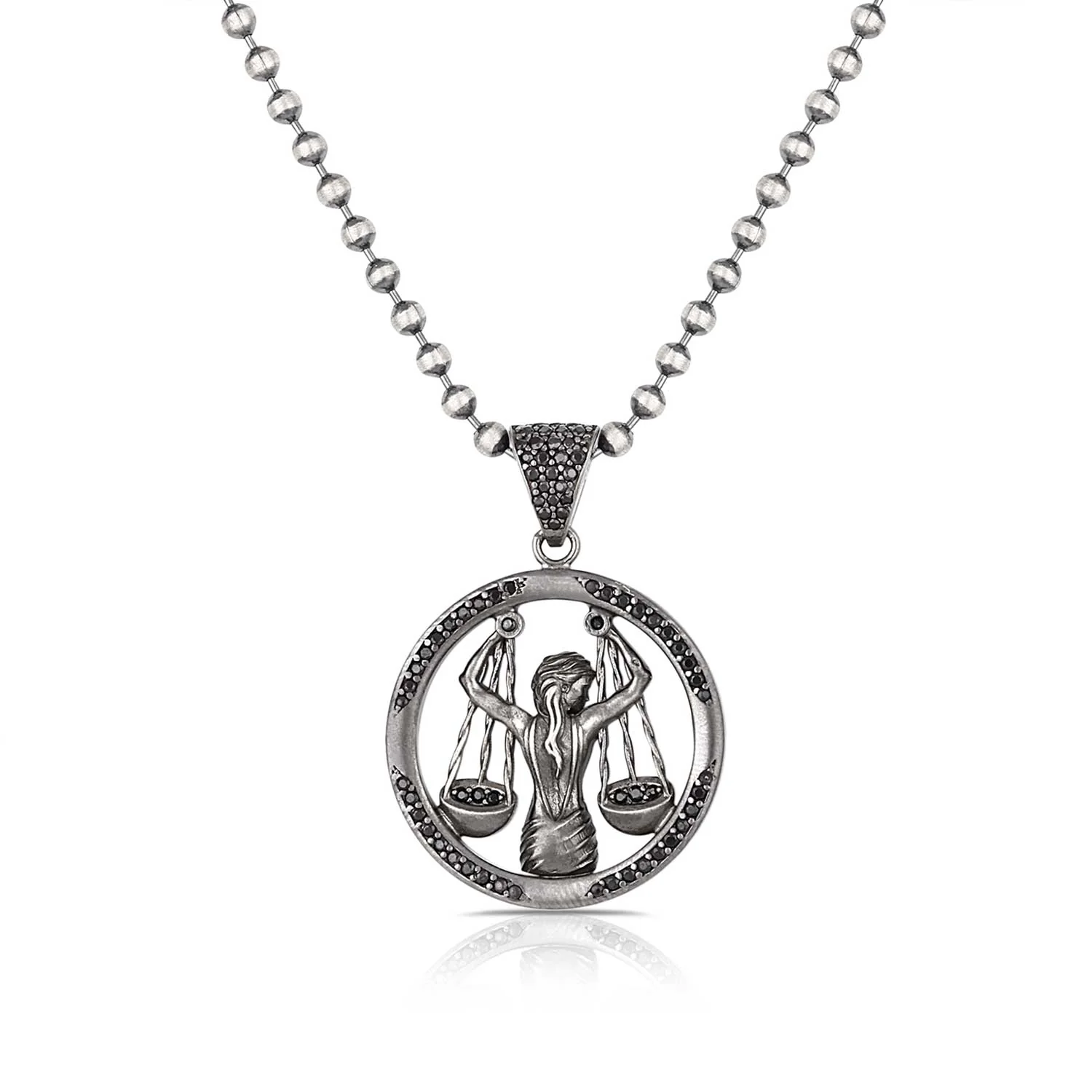 RARE PRINCE by CARAT SUTRA | Unique Libra Zodiac Designed Pendant Studded with Black Zircons | Unisex 925 Sterling Silver Oxidized Pendant | Men's Jewelry | With Certificate of Authenticity and 925 Hallmark - Image 2