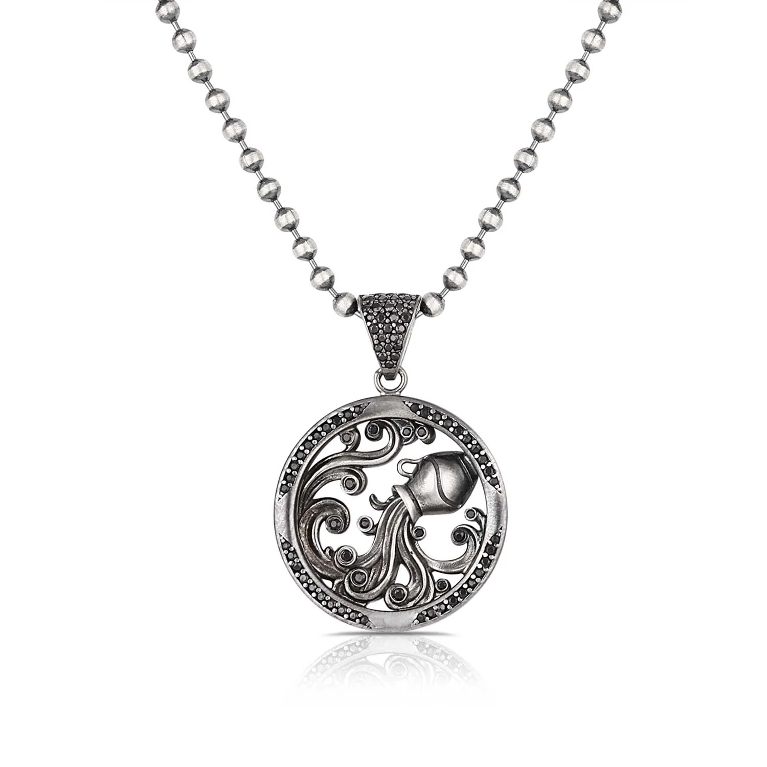 RARE PRINCE by CARAT SUTRA | Unique Aquarius Zodiac Designed Pendant Studded with Black Zircons | Unisex 925 Sterling Silver Oxidized Pendant | Men's Jewelry | With Certificate of Authenticity and 925 Hallmark - Image 2