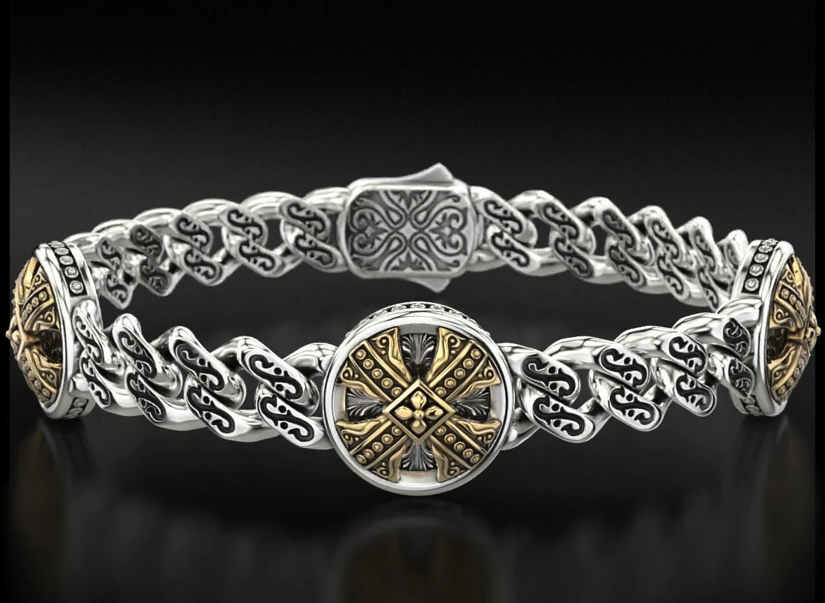 RARE PRINCE by CARAT SUTRA | Unique Antique Cross Designed Bracelet for Men | 925 Oxidized Silver Bracelet | Men's Jewelry | With Certificate of Authenticity and 925 Hallmark