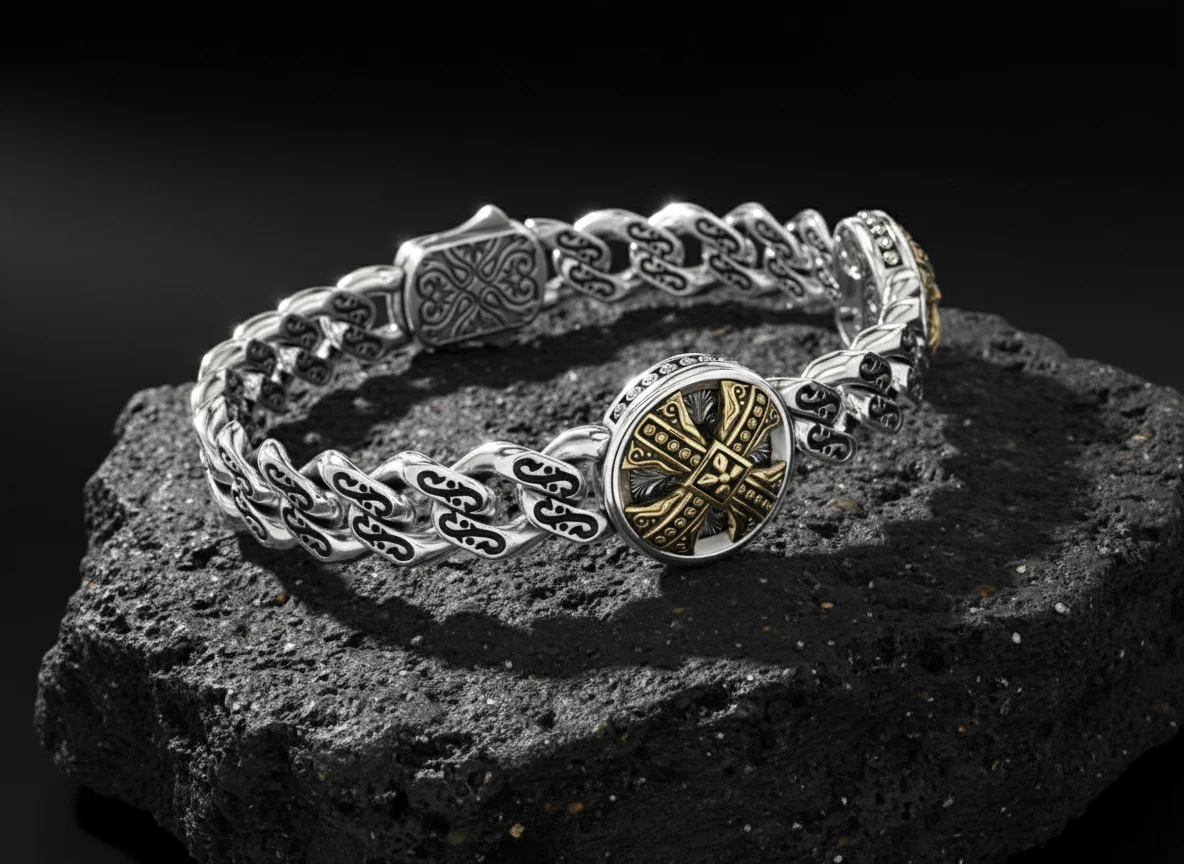 RARE PRINCE by CARAT SUTRA | Unique Antique Cross Designed Bracelet for Men | 925 Oxidized Silver Bracelet | Men's Jewelry | With Certificate of Authenticity and 925 Hallmark - Image 2