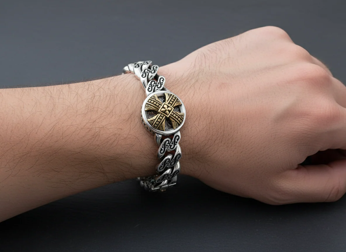 RARE PRINCE by CARAT SUTRA | Unique Antique Cross Designed Bracelet for Men | 925 Oxidized Silver Bracelet | Men's Jewelry | With Certificate of Authenticity and 925 Hallmark - Image 3