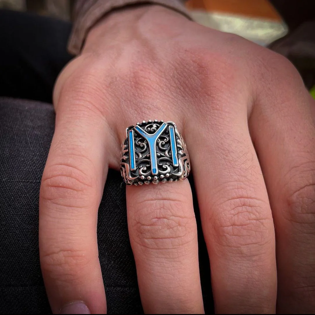 RARE PRINCE by CARAT SUTRA | Unique Designed Kayi Ring with Blue Enamel | 925 Sterling Silver Oxidized Ring | Men's Jewelry | With Certificate of Authenticity and 925 Hallmark - Image 3