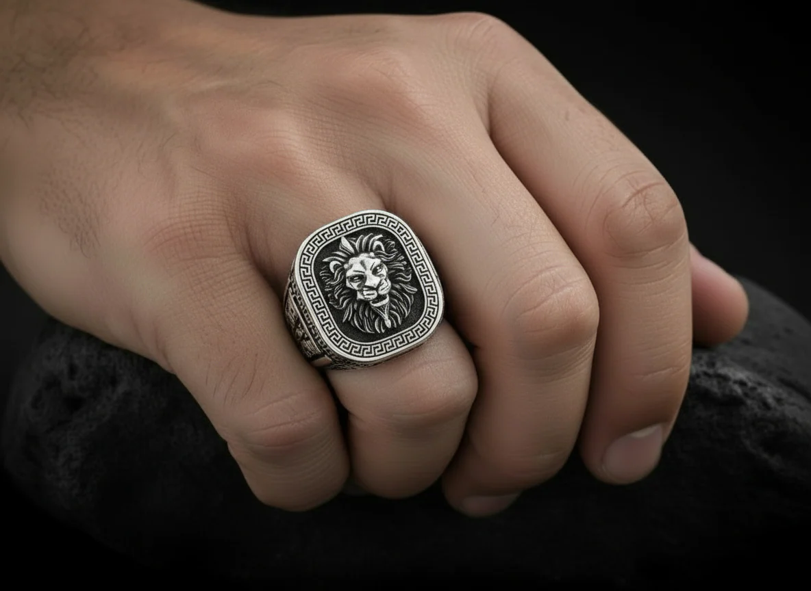 RARE PRINCE by CARAT SUTRA | Unique Designed Lion Ring | 925 Sterling Silver Oxidized Ring | Men's Jewelry | With Certificate of Authenticity and 925 Hallmark - Image 3