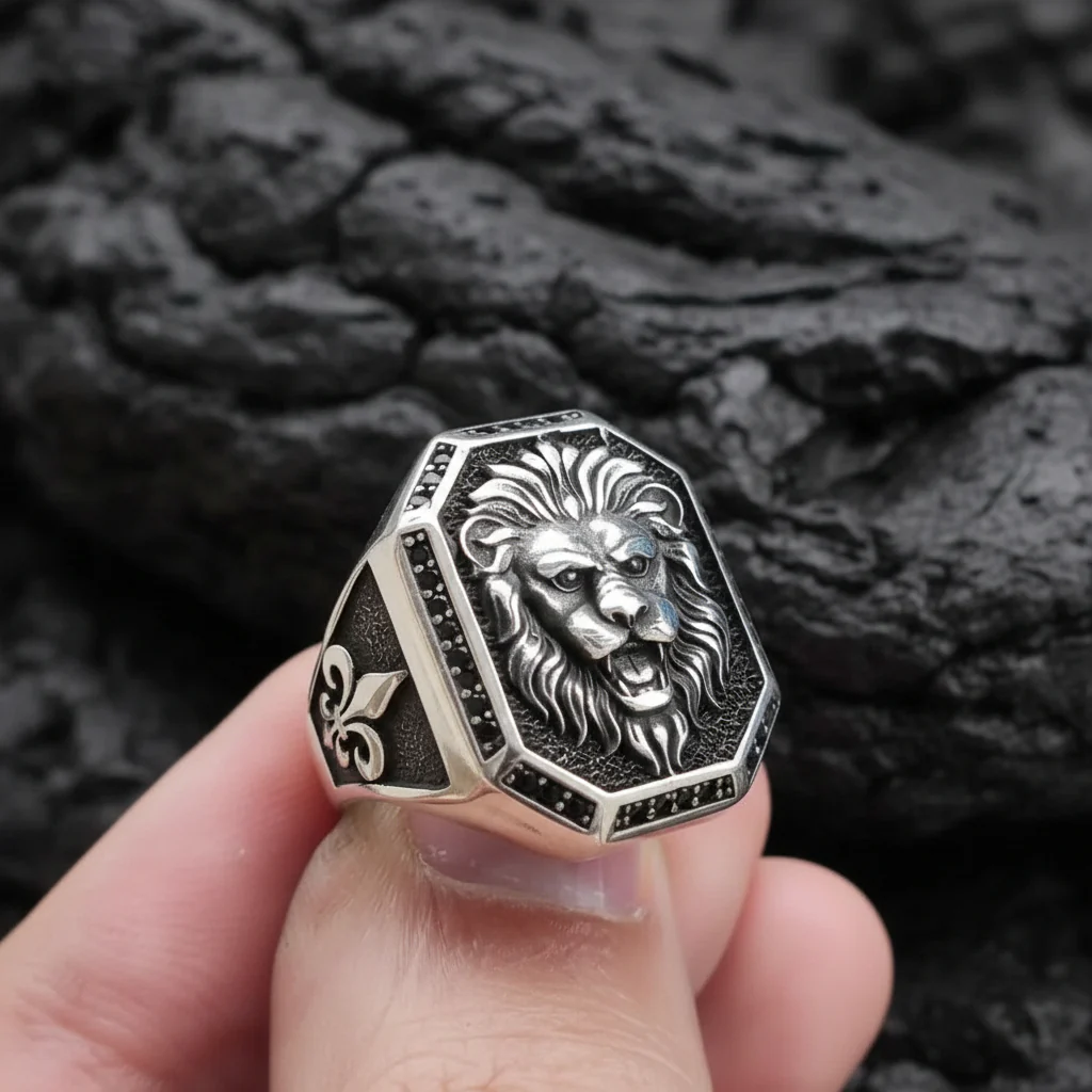 RARE PRINCE by CARAT SUTRA | Unique Design Lion Ring with Illuminati/ Evil Eye Symbol | Oxidized 925 Sterling Silver Ring | Men's Jewelry | With Certificate of Authenticity and 925 Hallmark