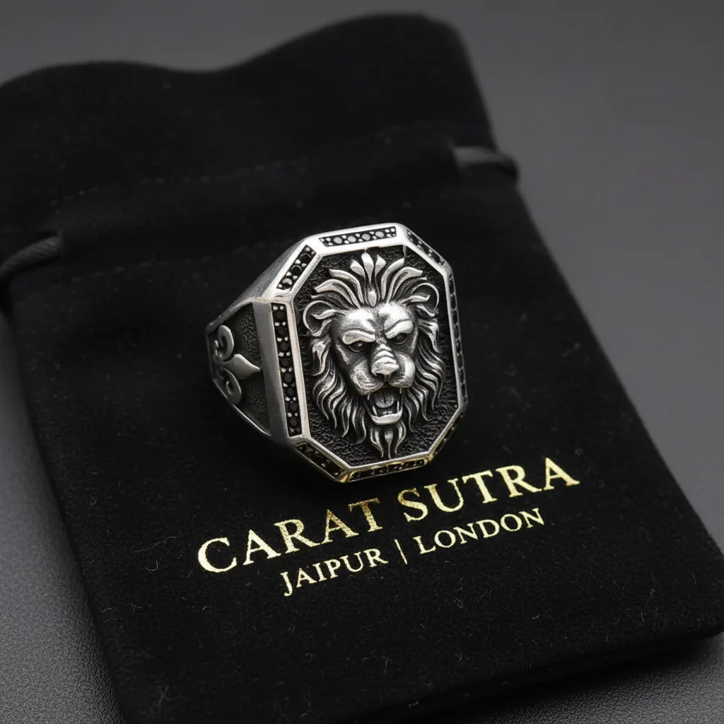 RARE PRINCE by CARAT SUTRA | Unique Design Lion Ring with Illuminati/ Evil Eye Symbol | Oxidized 925 Sterling Silver Ring | Men's Jewelry | With Certificate of Authenticity and 925 Hallmark - Image 2