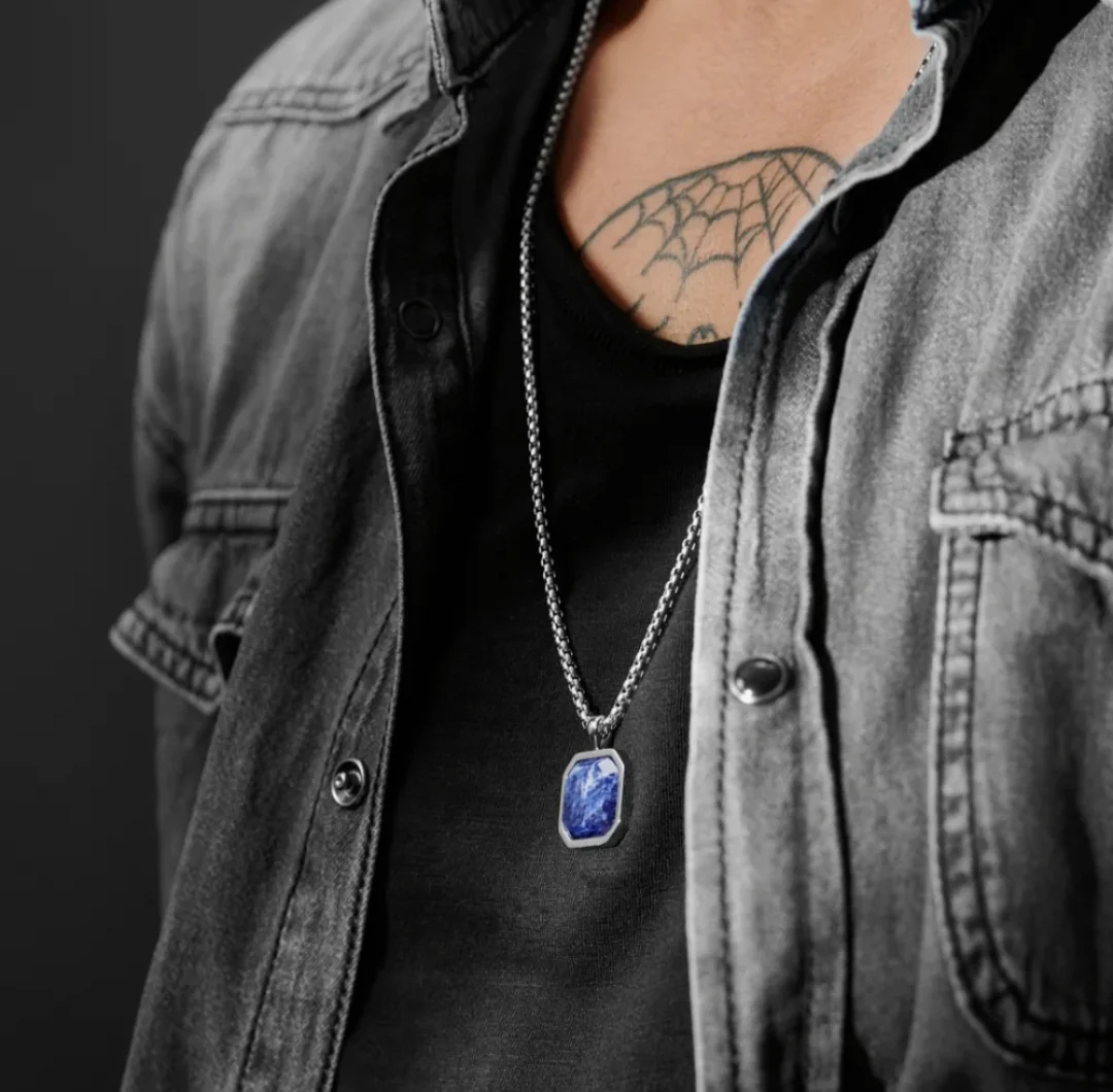 RARE PRINCE by CARAT SUTRA | Unique Designed Silver Pendant in Natural Sodalite for Men, 925 Sterling Silver Pendant | Men's Jewelry | With Certificate of Authenticity and 925 Hallmark