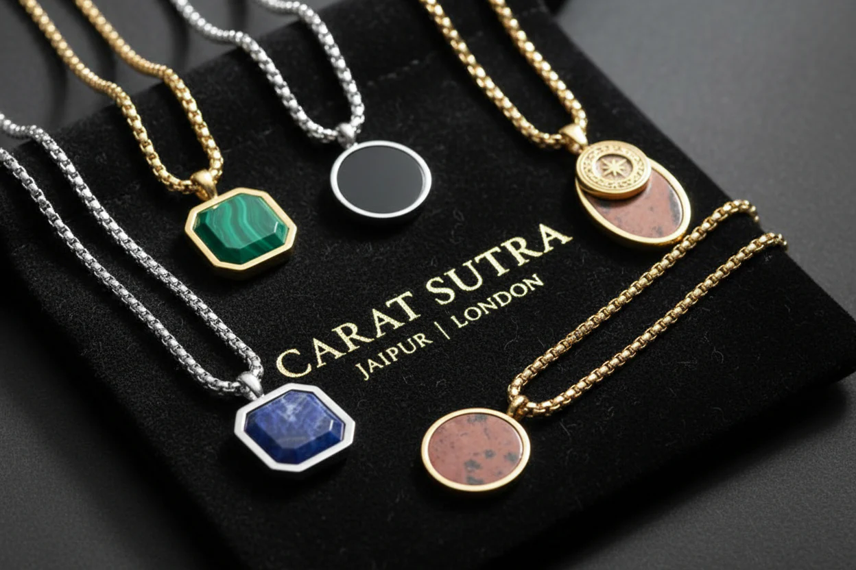 RARE PRINCE by CARAT SUTRA | Unique Designed Silver Pendant in Natural Sodalite for Men, 925 Sterling Silver Pendant | Men's Jewelry | With Certificate of Authenticity and 925 Hallmark - Image 3