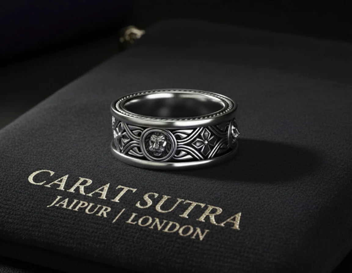 RARE PRINCE by CARAT SUTRA | Unique Designed Band Ring with Lion | 925 Sterling Silver Oxidized Ring | Men's Jewelry | With Certificate of Authenticity and 925 Hallmark - Image 3