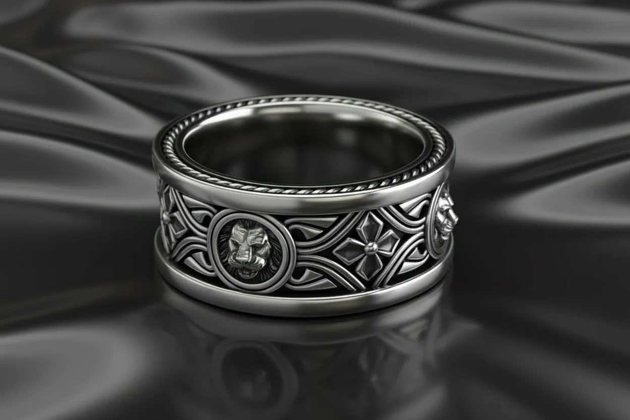 RARE PRINCE by CARAT SUTRA | Unique Designed Band Ring with Lion | 925 Sterling Silver Oxidized Ring | Men's Jewelry | With Certificate of Authenticity and 925 Hallmark - Image 4