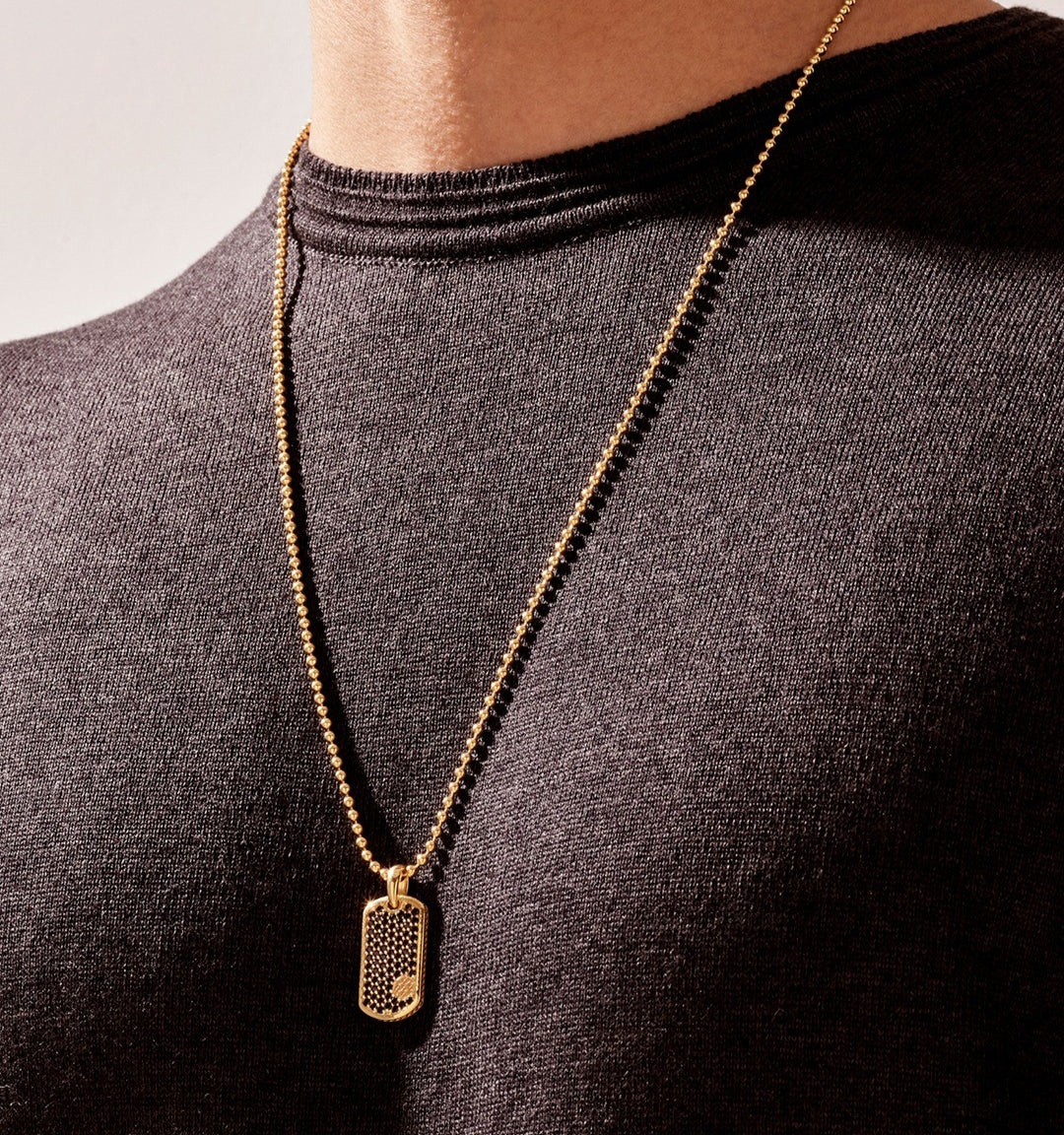RARE PRINCE by CARAT SUTRA | Unique Designed Paved Tag Pendant Studded with Black Zircons | 22kt Gold Micron Plated 925 Sterling Silver Pendant | Men's Jewelry | With Certificate of Authenticity and 925 Hallmark - Image 10