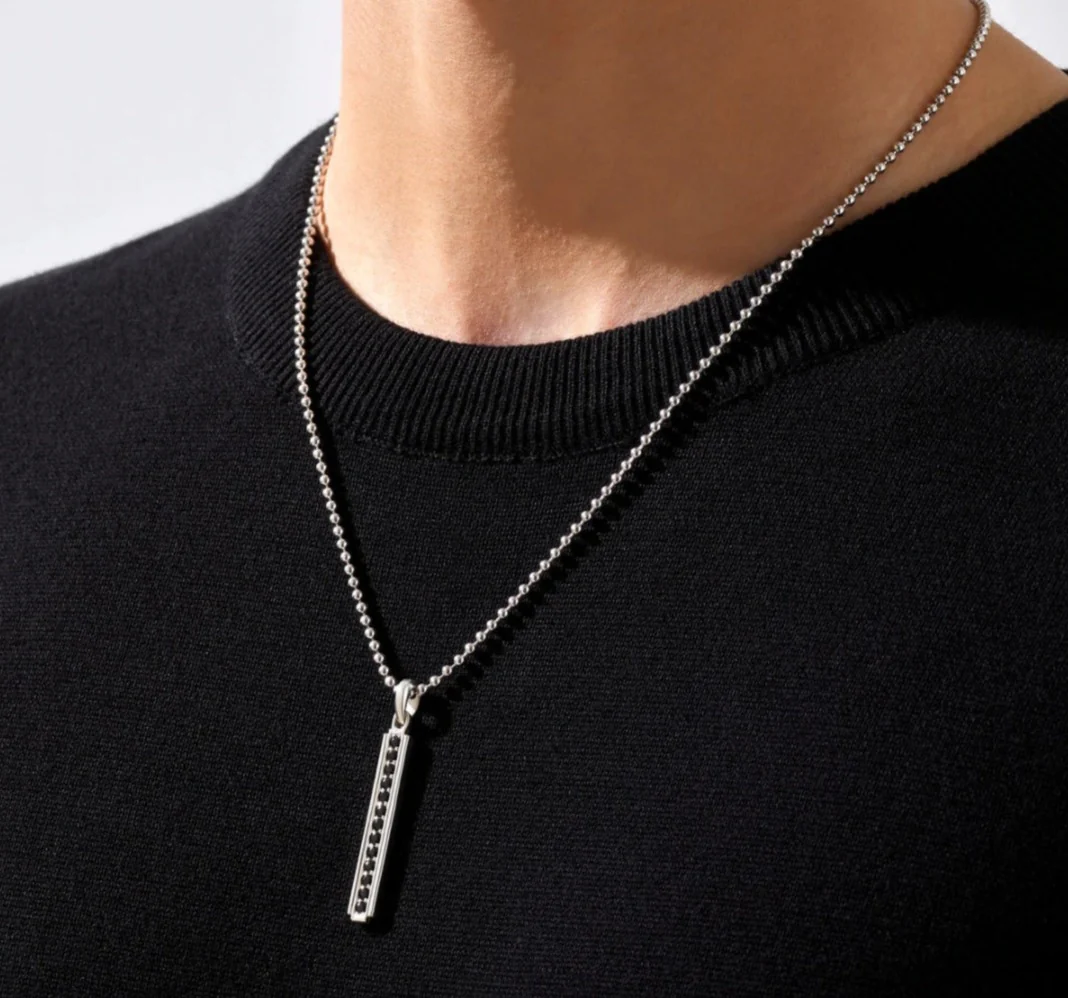 RARE PRINCE by CARAT SUTRA | Unique Designed Line Pendant Studded with Black Zircons | 925 Sterling Silver Pendant | Men's Jewelry | With Certificate of Authenticity and 925 Hallmark