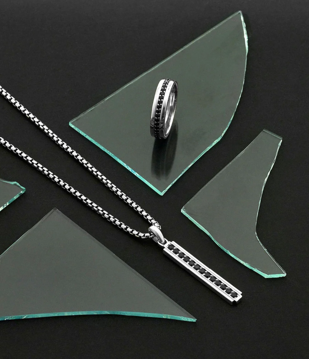 RARE PRINCE by CARAT SUTRA | Unique Designed Line Pendant Studded with Black Zircons | 925 Sterling Silver Pendant | Men's Jewelry | With Certificate of Authenticity and 925 Hallmark - Image 4