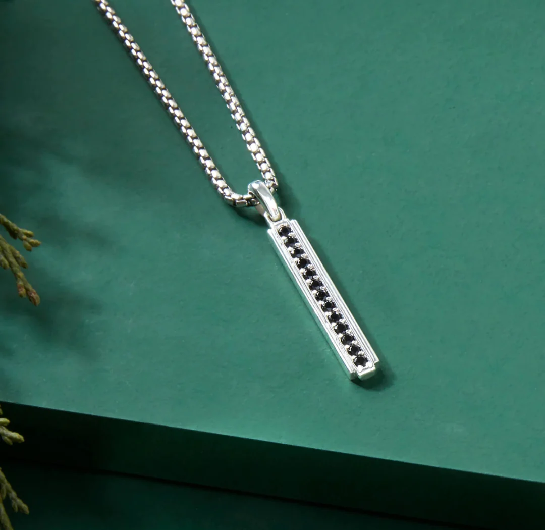 RARE PRINCE by CARAT SUTRA | Unique Designed Line Pendant Studded with Black Zircons | 925 Sterling Silver Pendant | Men's Jewelry | With Certificate of Authenticity and 925 Hallmark - Image 6
