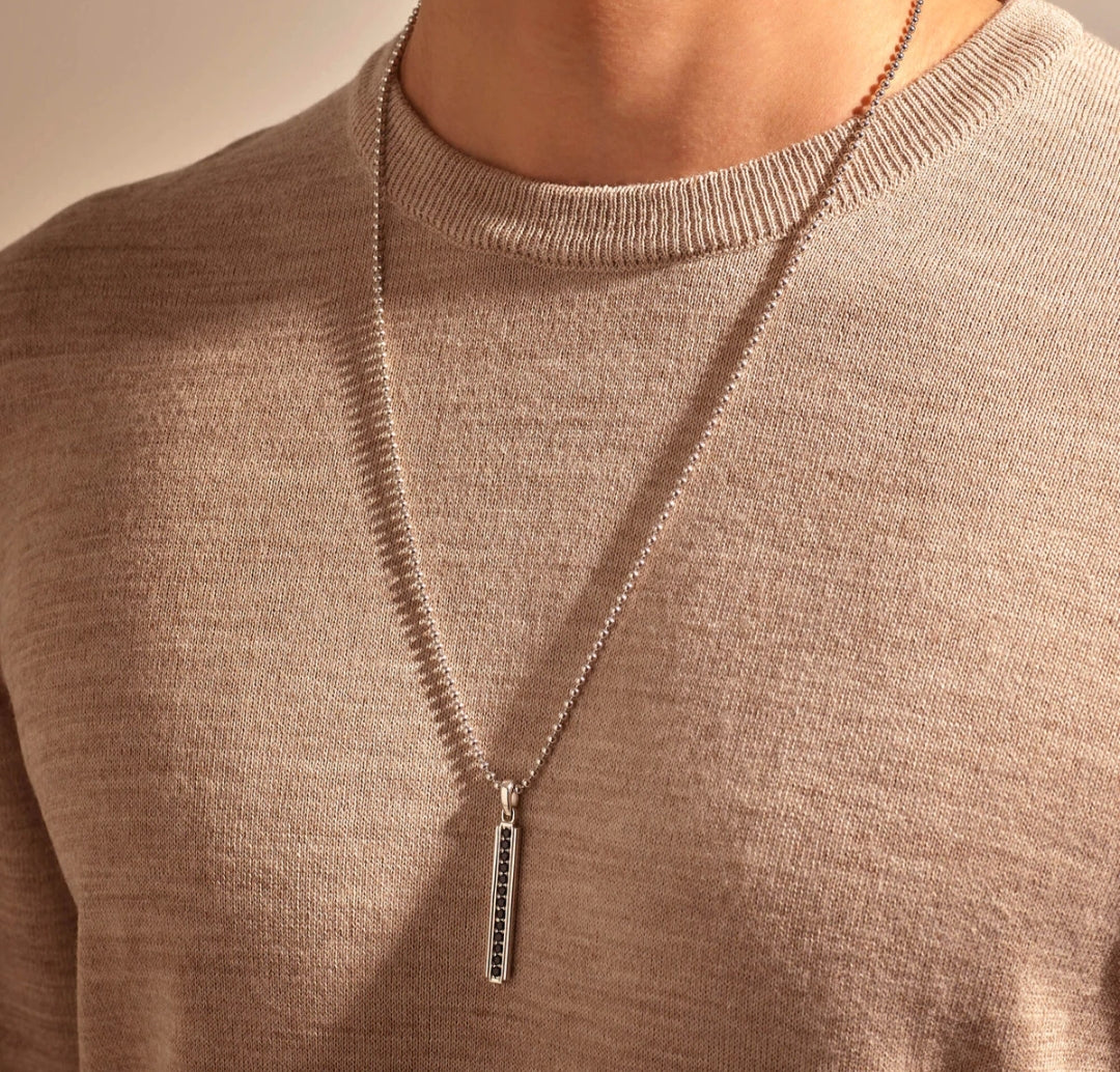 RARE PRINCE by CARAT SUTRA | Unique Designed Line Pendant Studded with Black Zircons | 925 Sterling Silver Pendant | Men's Jewelry | With Certificate of Authenticity and 925 Hallmark - Image 7