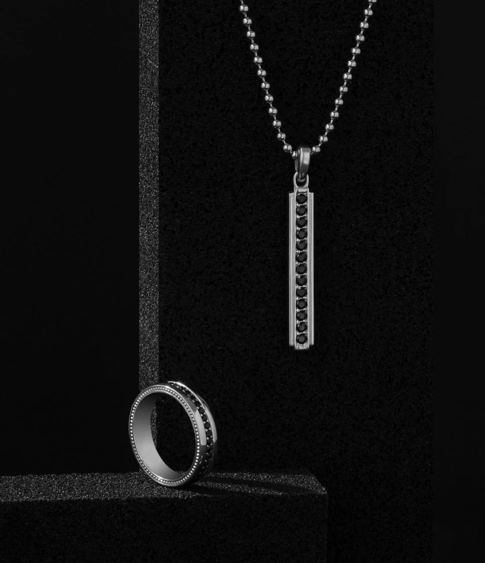 RARE PRINCE by CARAT SUTRA | Unique Designed Line Pendant Studded with Black Zircons | 925 Sterling Silver Pendant | Men's Jewelry | With Certificate of Authenticity and 925 Hallmark - Image 8