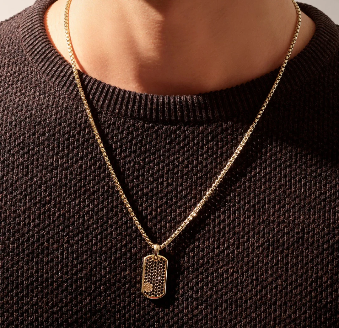RARE PRINCE by CARAT SUTRA | Unique Designed Paved Tag Pendant Studded with Black Zircons | 22kt Gold Micron Plated 925 Sterling Silver Pendant | Men's Jewelry | With Certificate of Authenticity and 925 Hallmark - Image 2
