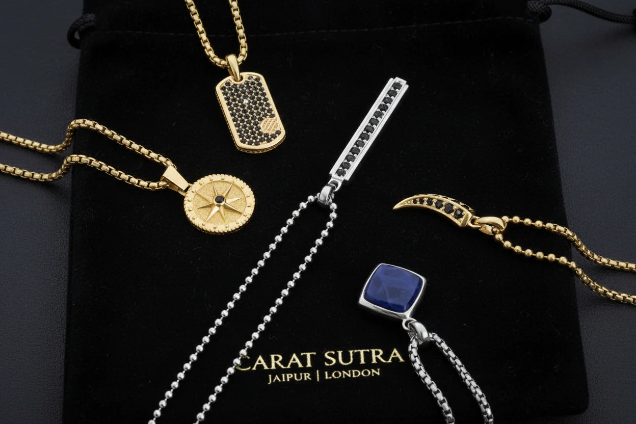 RARE PRINCE by CARAT SUTRA | Unique Designed Paved Tag Pendant Studded with Black Zircons | 22kt Gold Micron Plated 925 Sterling Silver Pendant | Men's Jewelry | With Certificate of Authenticity and 925 Hallmark - Image 3