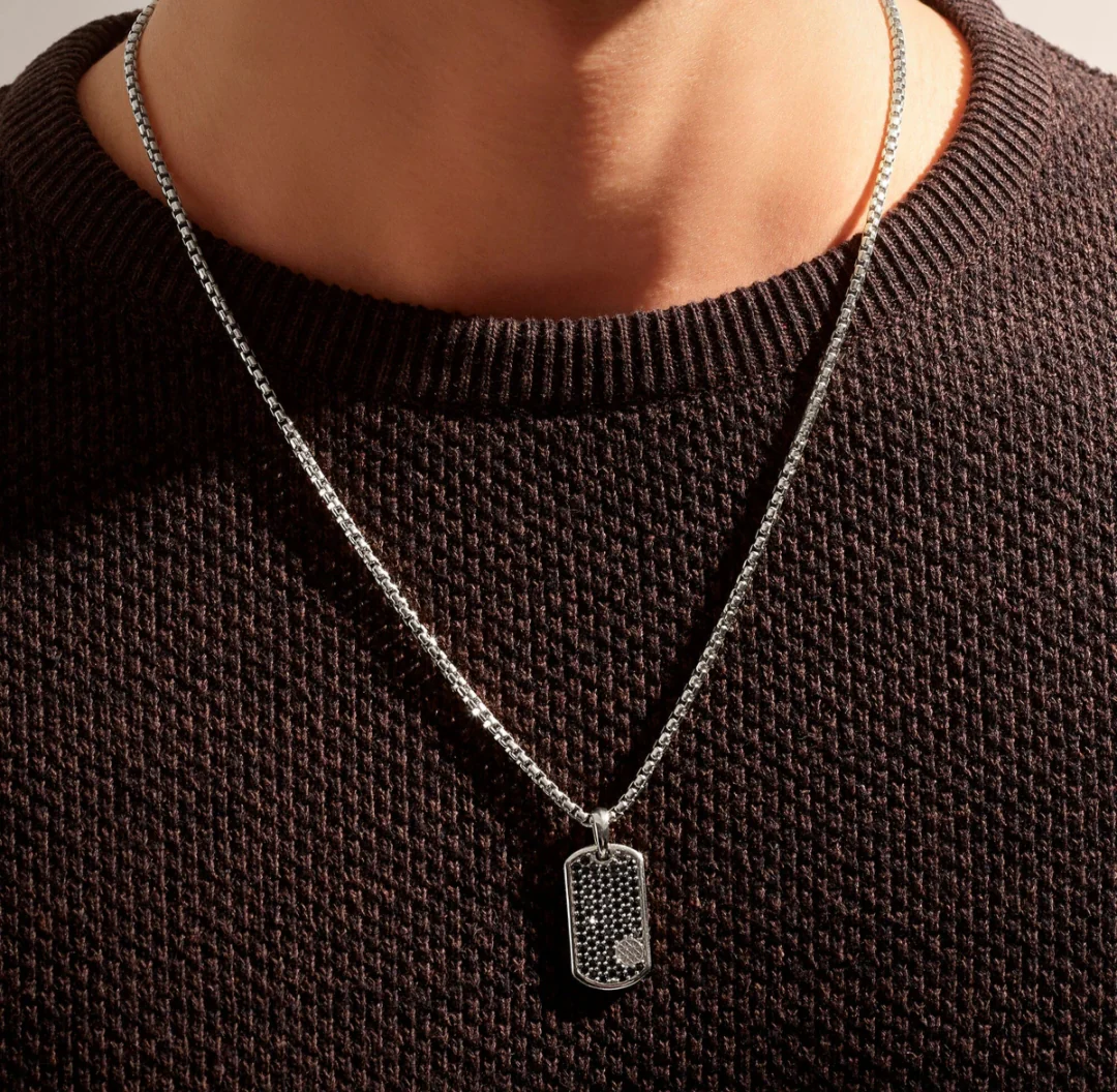 RARE PRINCE by CARAT SUTRA | Unique Designed Paved Tag Pendant Studded with Black Zircons | 22kt Gold Micron Plated 925 Sterling Silver Pendant | Men's Jewelry | With Certificate of Authenticity and 925 Hallmark - Image 4