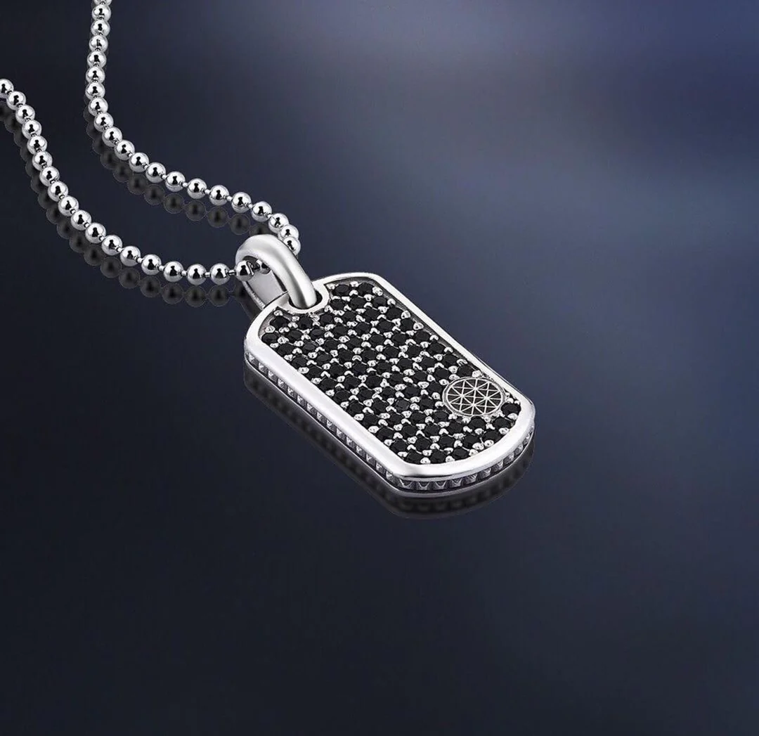 RARE PRINCE by CARAT SUTRA | Unique Designed Paved Tag Pendant Studded with Black Zircons | 22kt Gold Micron Plated 925 Sterling Silver Pendant | Men's Jewelry | With Certificate of Authenticity and 925 Hallmark - Image 6