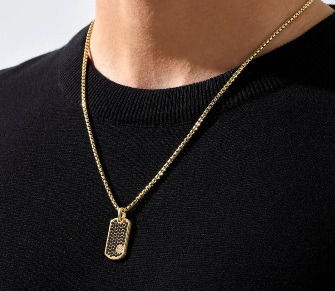 RARE PRINCE by CARAT SUTRA | Unique Designed Paved Tag Pendant Studded with Black Zircons | 22kt Gold Micron Plated 925 Sterling Silver Pendant | Men's Jewelry | With Certificate of Authenticity and 925 Hallmark - Image 7